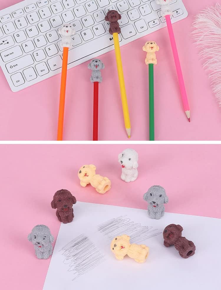 waremew 24 Pcs Cute Dog Pencil Erasers Toppers,Pencil Top Erasers,3D Animal Pet Erasers for Students School Office Writing Drawing Gift - Image 3